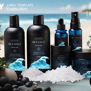 Skincare Template Label Collection, Sea Salt DIY Editable, Cosmetic Label, Template Bundle, Canva Product Label Sticker, Bottle Label Design