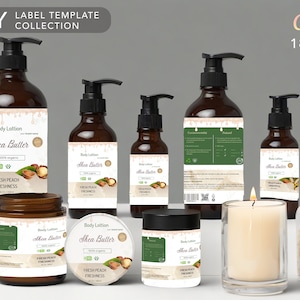 Skincare Template Label Collection- Shea Butter DIY Editable Cosmetic Label Template Bundle - Canva Product Label Sticker- MINIMALIST Design