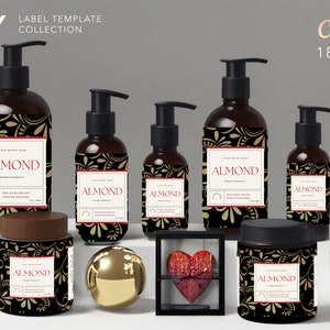 Skincare Template Label Collection, Almond DIY Editable, Cosmetic Labels Template Bundle, Canva Product Labels Sticker, Bottle Labels Design