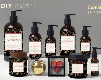 Skincare Template Label Collection, Almond DIY Editable, Cosmetic Labels Template Bundle, Canva Product Labels Sticker, Bottle Labels Design