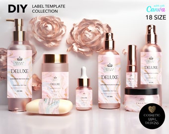 Skincare Labels Set, DELUXE Cosmetic Label Template Bundle, Canva Product Label Sticker, Lotion Label, Body Butter Labels, Canva Bottles
