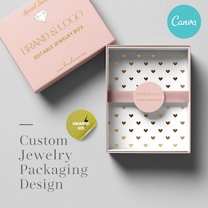 Editable jewelry box design, professional custom jewelry package or packaging design, Canva product packaging, Jewelry logo and box design.