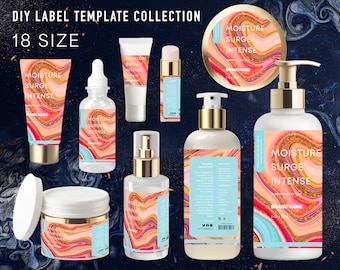 Skincare Template Label Collection- COLORFUL DIY Editable Cosmetic Label Template Bundle - Canva Product Label Sticker- Bottle Label Design