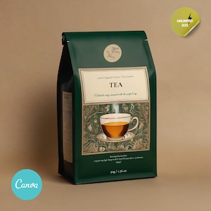 Elegant tea packaging design, printable tea sticker, sustainable tea branding template, printable tea packaging, minimalist herbal labels.