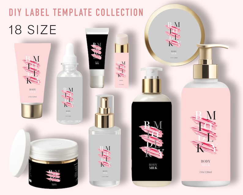 Body Milk Labels, Skincare Labels Set, Cosmetic Label Template Bundle ...
