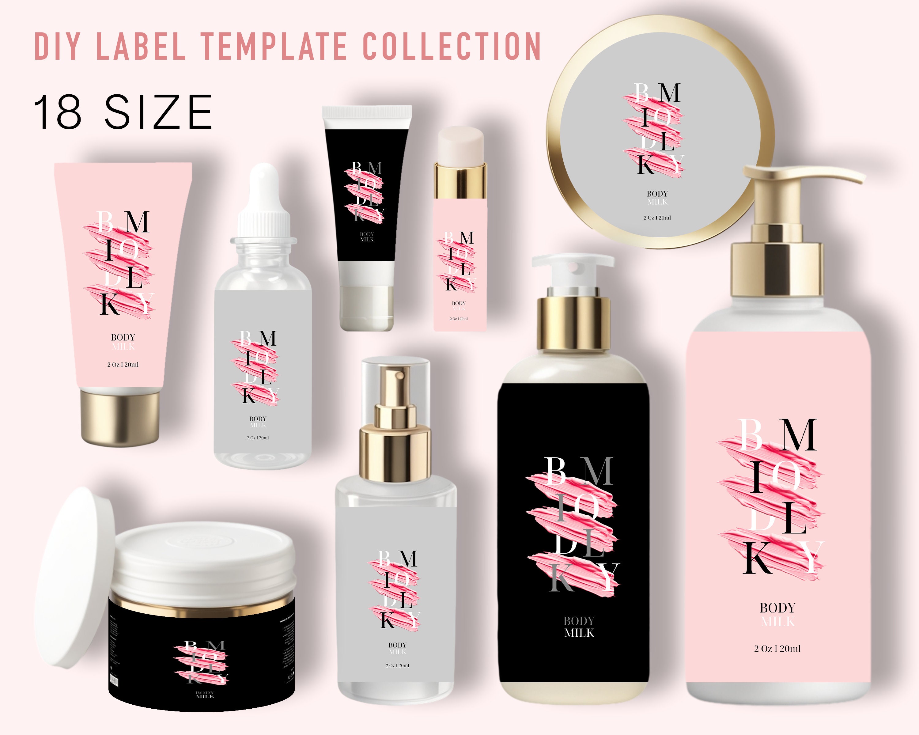 Body Milk Labels, Skincare Labels Set, Cosmetic Label Template Bundle