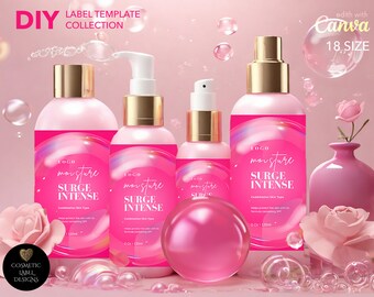 Skincare Template Label Collection- Bubble DIY Editable Cosmetic Label Template Bundle - Canva Product Label Sticker- Bottle Label Design