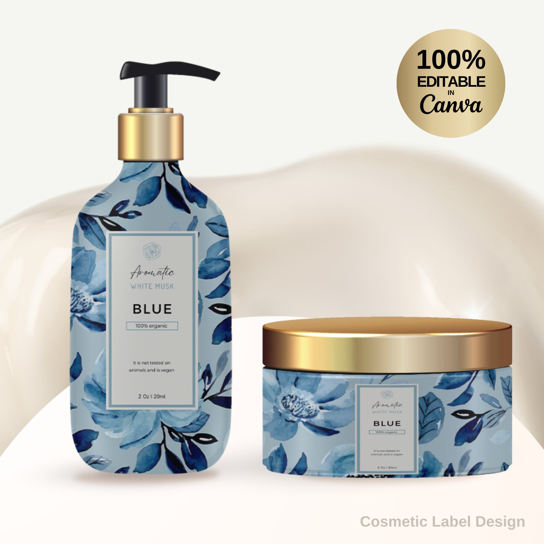 Skincare Template Label Collection BLUE Leaf DIY Editable - Etsy