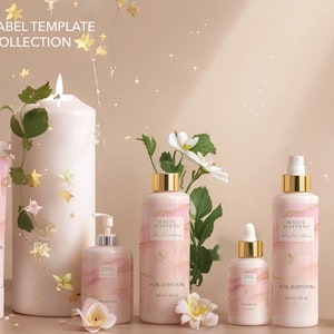 Skincare Template Label Collection, Magic Happens DIY Editable Cosmetic Label Template Bundle,  Canva Product Label Sticker, Bottle Design