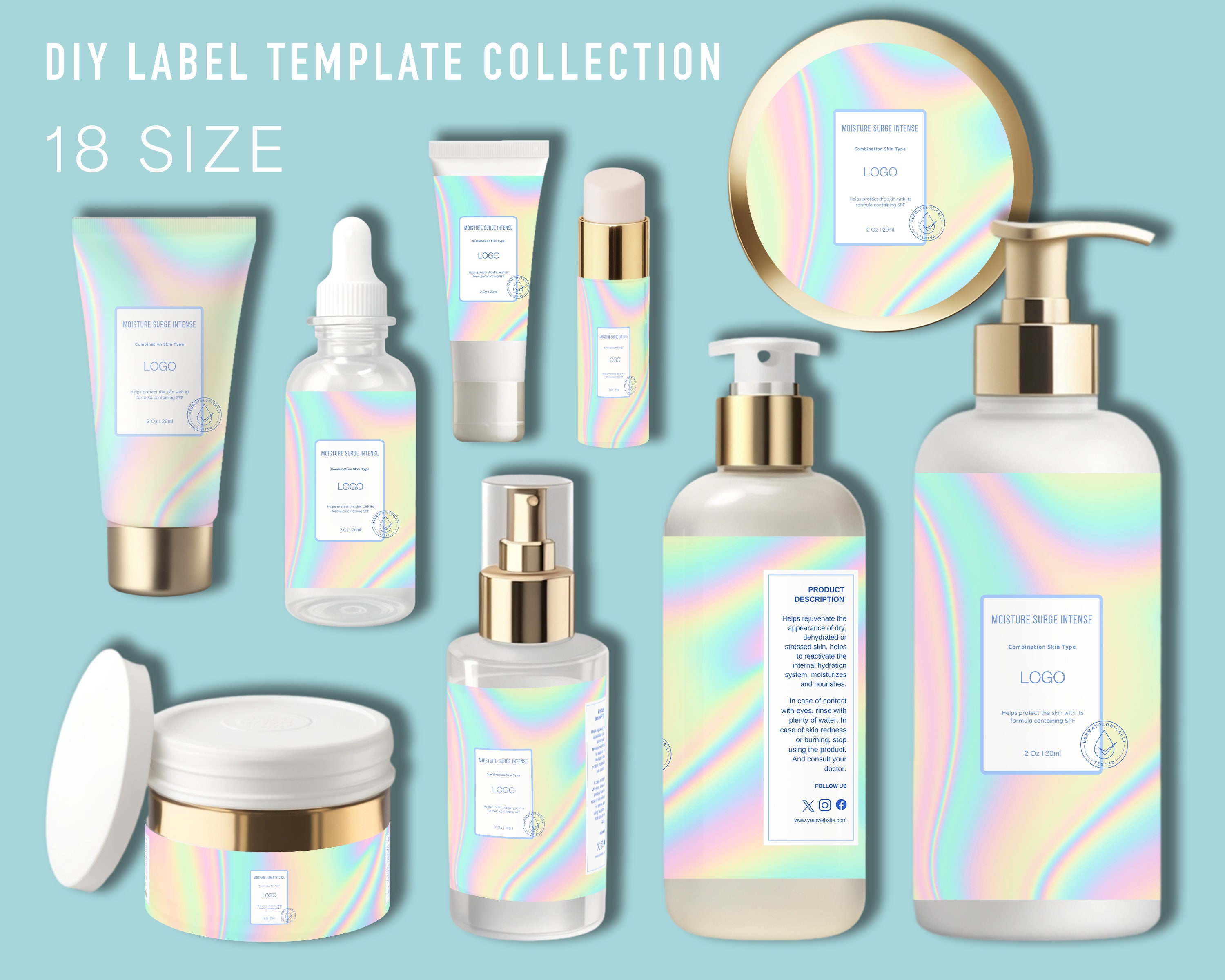 Skincare Labels Set, Canva Product Label Sticker, Colorful Cosmetic ...
