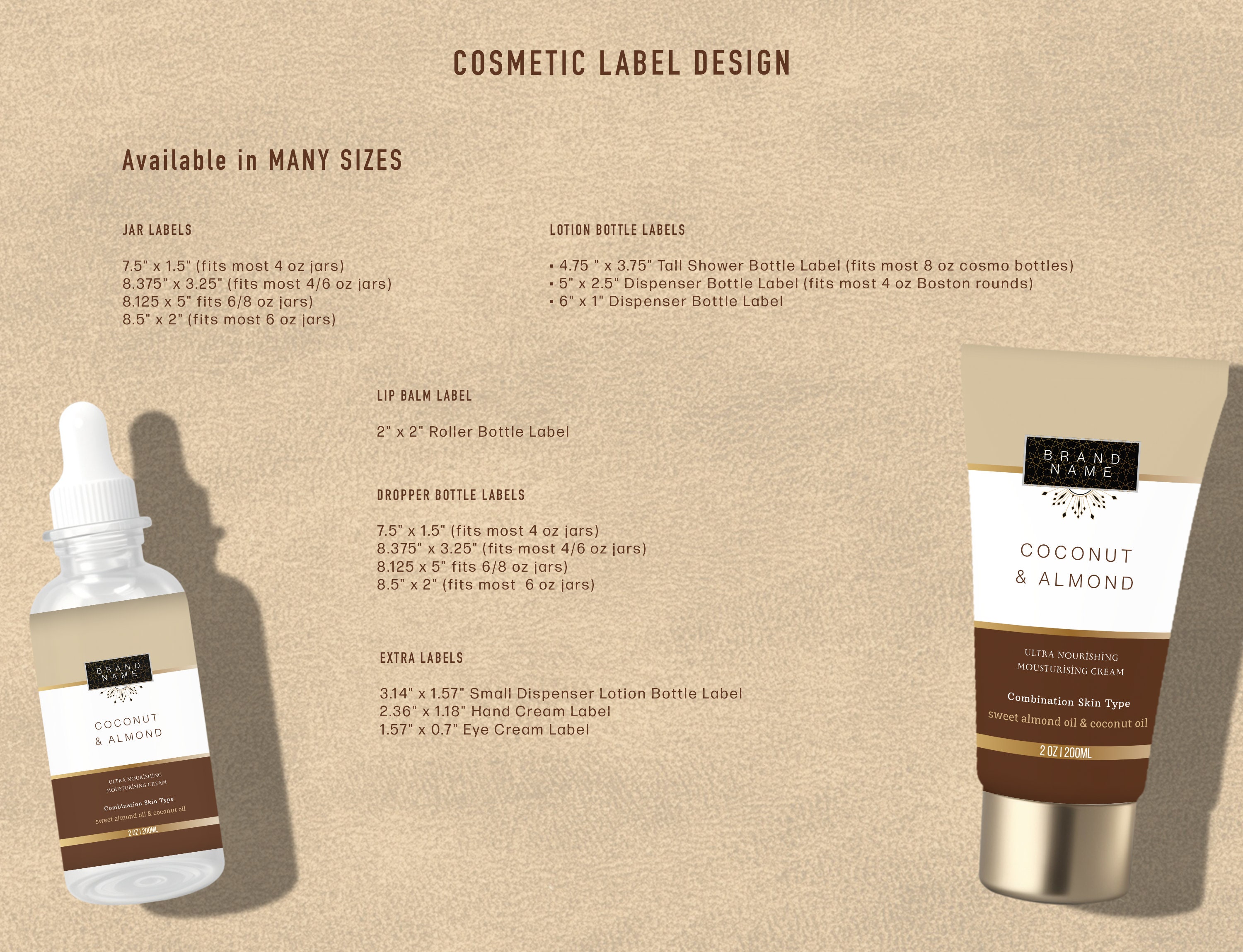 Skincare Labels Set, Coconut Almond Cosmetic Label Template Bundle ...