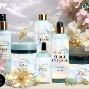 Skincare Template Label Collection- Glow DIY Editable Cosmetic Label Template Bundle - Canva Product Label Sticker