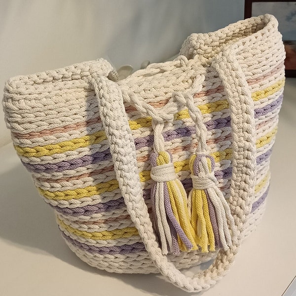 Crochet bag with lining, Tote bag, Häkeltasche gefüttert