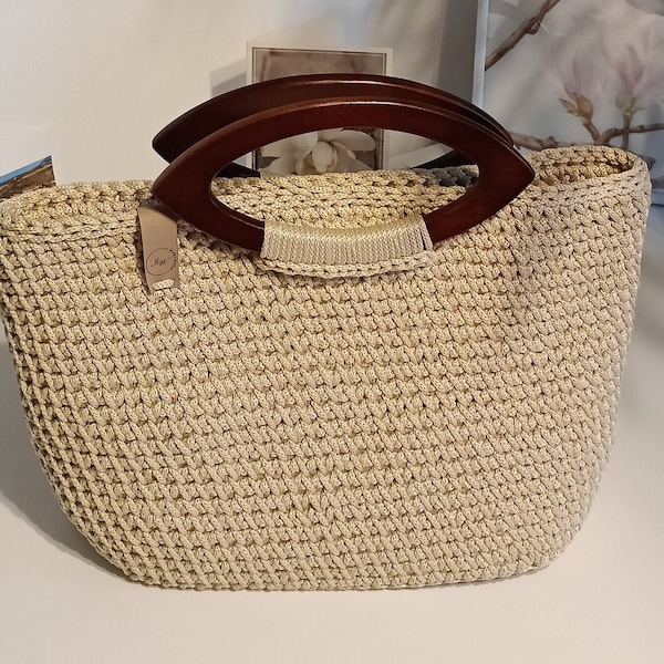 Crochet bag with lining, tote bag, Häkeltasche gefüttert