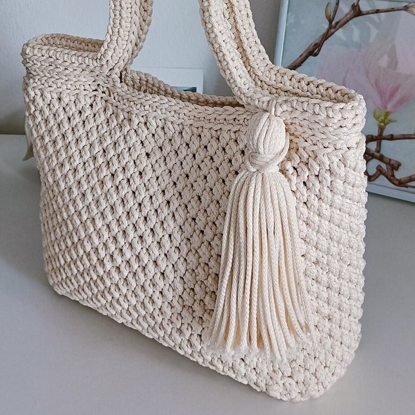 Crochet bag with lining, tote bag, Häkeltasche