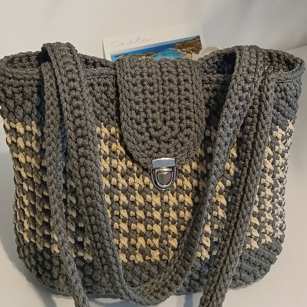 Crochet bag with lining, Knitted handbad, Häkeltasche gefüttert