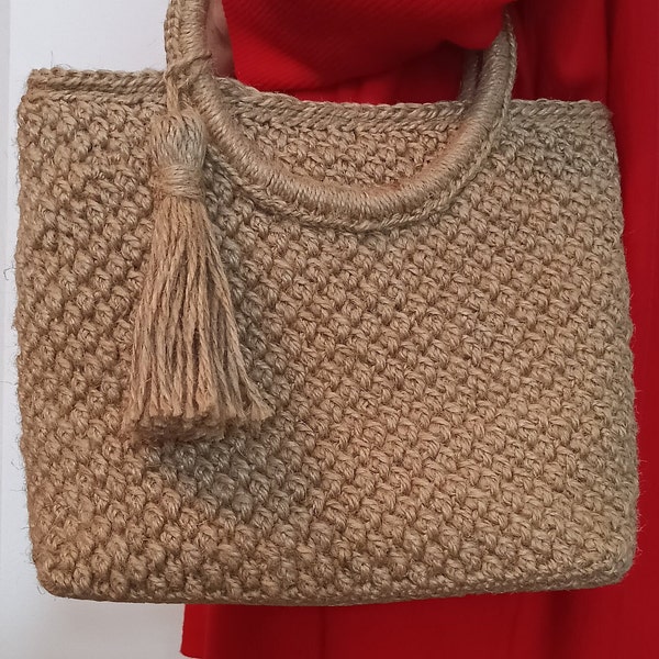 Crochet bag with lining Jute Knitted handbag