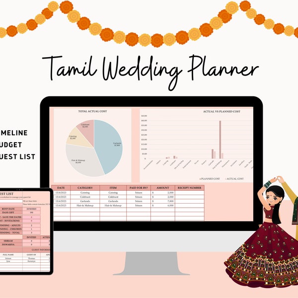 Tamil Wedding Planner | Wedding Planning Spreadsheet | Wedding Budget | Wedding Guest List | Google Sheet | South Indian Wedding