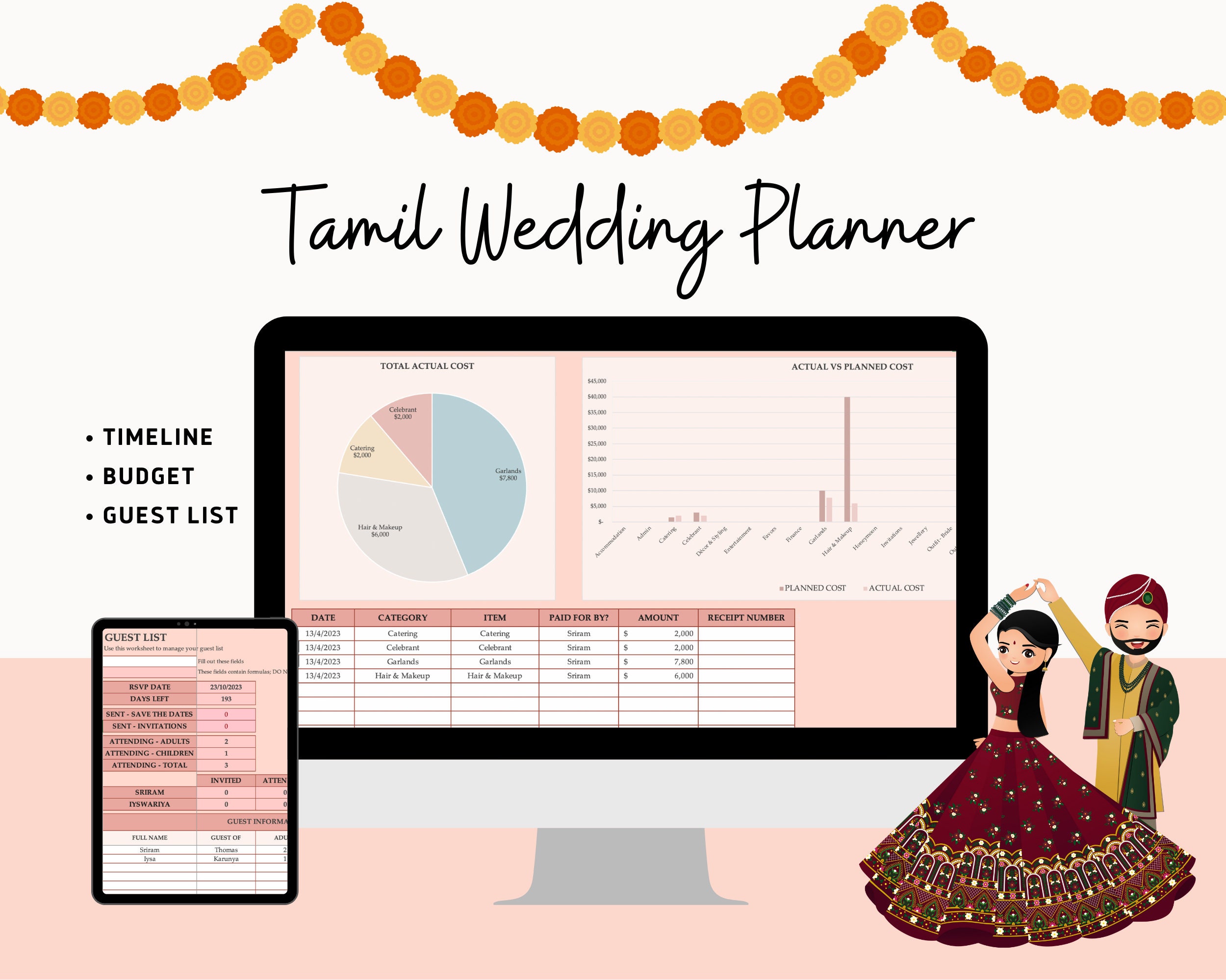 Tamil Wedding Planner Wedding Planning Spreadsheet Wedding Budget
