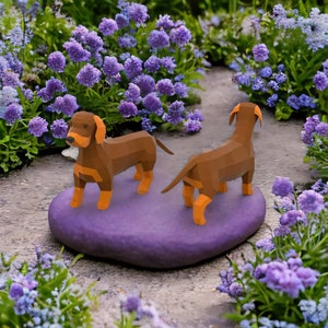 Perro salchicha, perro salchicha de papel, origami, plantilla de modelo de artesanía de papel DIY, kit de patrón PDF de rompecabezas 3D, monstruo de fantasía de cartón