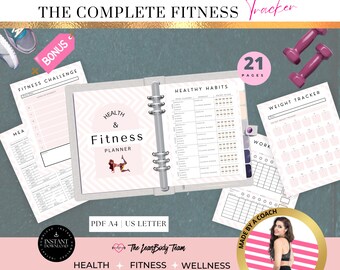 Printable Fitness Tracker Bullet Journal Weight Loss Tracker Gewichtsverlust Fitness Planer für Frauen Fitness Tagebuch für Frauen