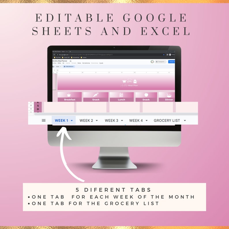 Weekly Meal Planner Spreadsheet Google Sheets - Etsy