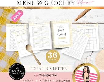 Weekly meal plan template pdf with shopping list printable meal plan with grocery list  monthly digital food planner with grocery list