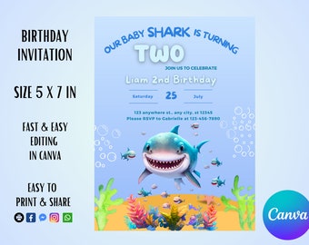 Baby Shark Birthday Invitation, Kids Party (Digital Download)