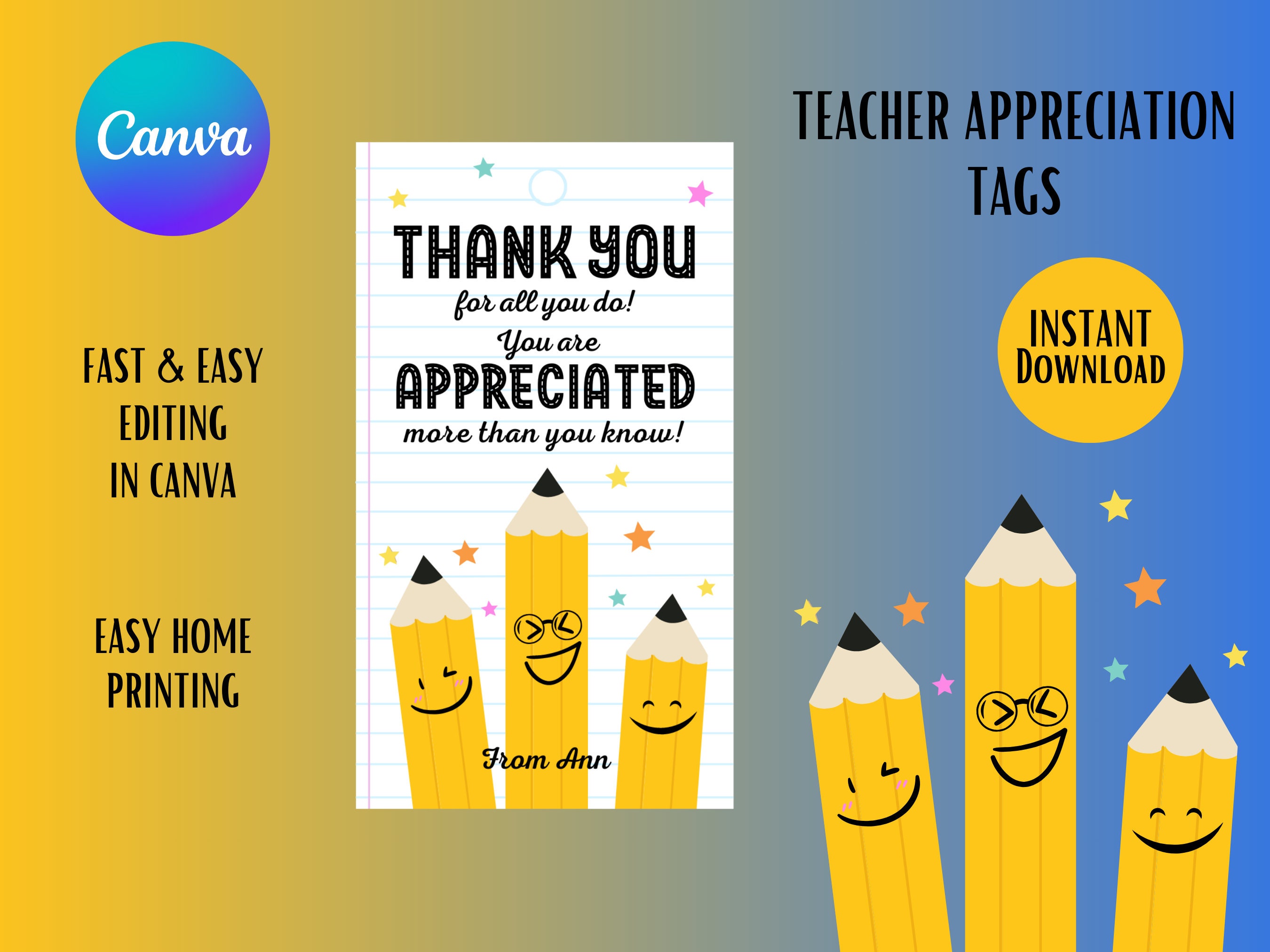 Editable Teacher Appreciation Tags Teacher Tag Thank You Gift Tag End ...