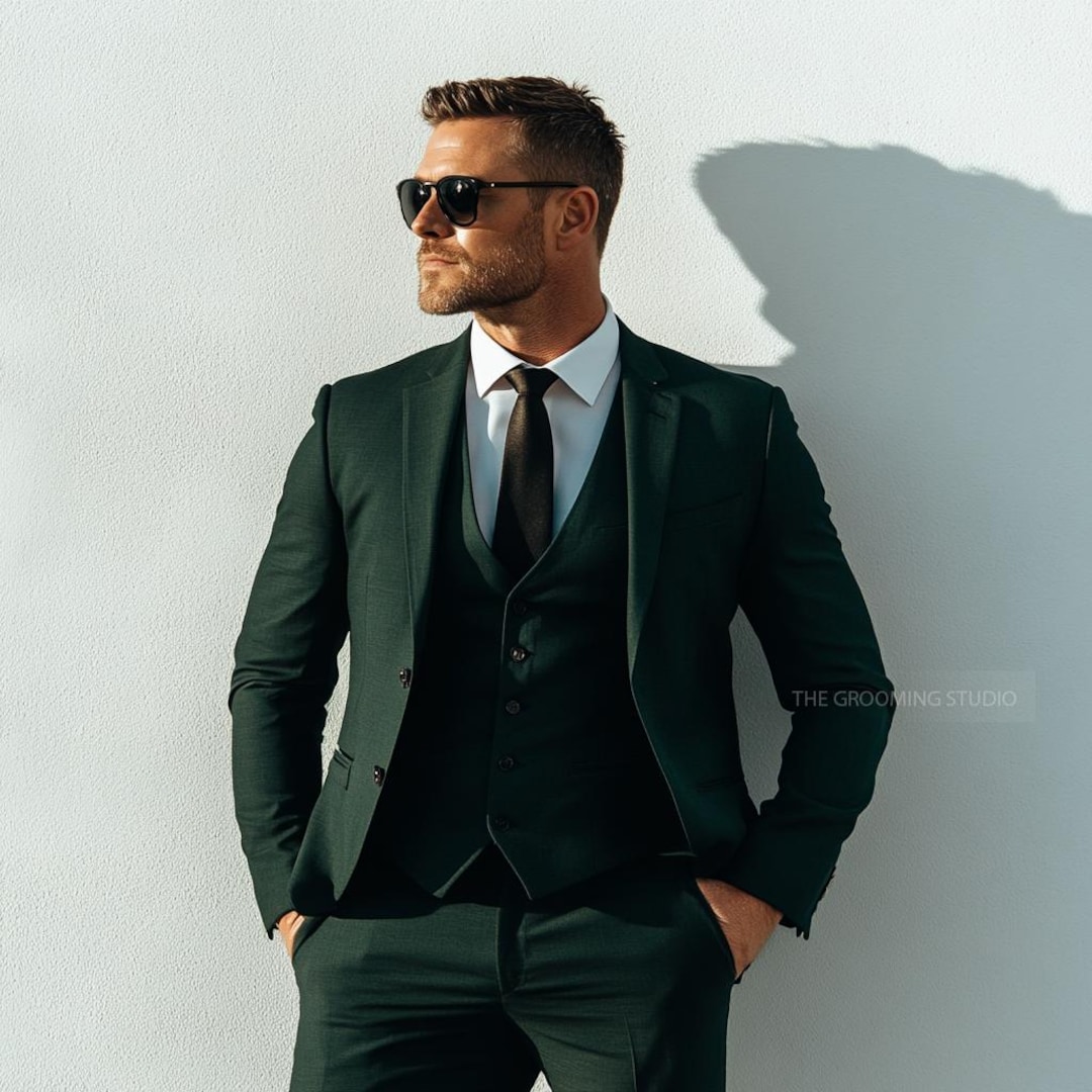 Premium DARK GREEN 3 Piece Slim Fit Suit for Men, Party Suit for Men — free download
