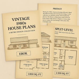 Vintage huisplattegronden uit de jaren 80, pdf – 15 retro huisblauwdrukken | Plattegronden koloniaal, ranch, Cape Cod en split-level | Direct downloaden