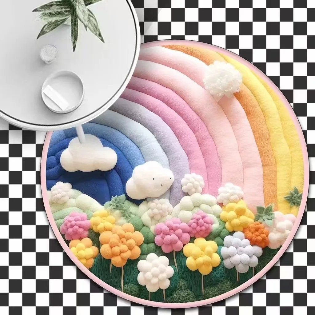 3d Round Rugs 3D Round Rug whimsical Multicolor Mat for Kids' Rooms, 3D Flower Rug ...