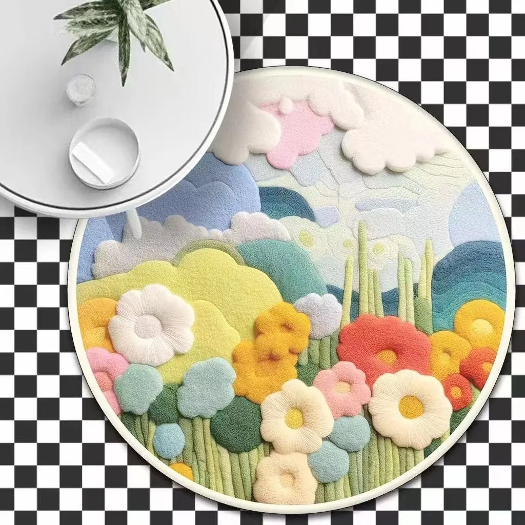 3d Round Rugs 3D Round Rug whimsical Multicolor Mat for Kids' Rooms, 3D Flower Rug ...