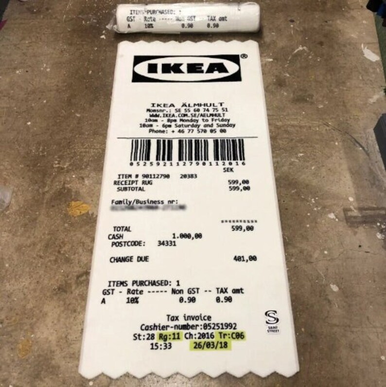 Printed IKEA Receipt Rug Custom Rug, Handmade Rug, Tufted Rug, Living