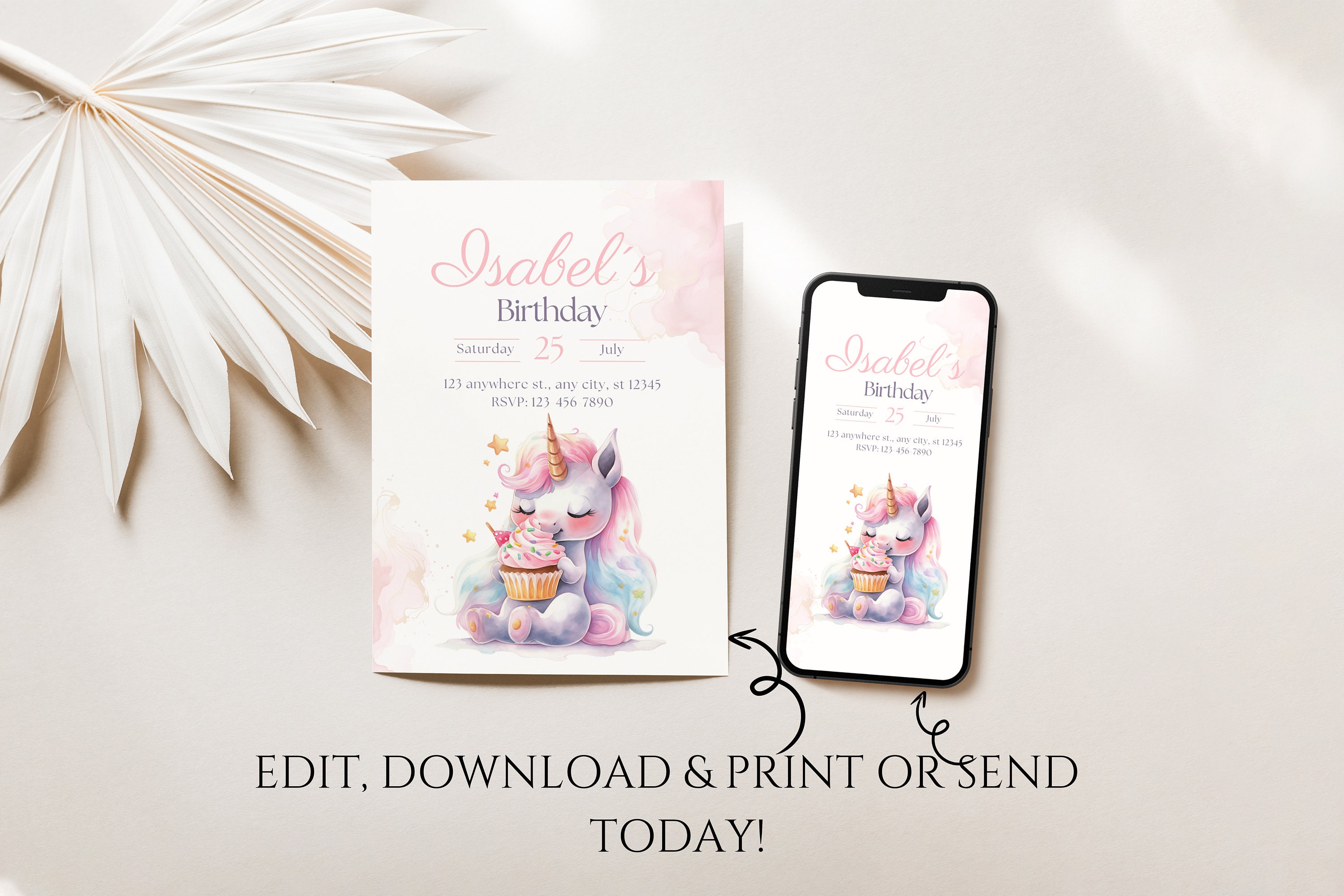 Editable Unicorn Birthday Invite, Pink Unicorn, Colorful Birthday Party ...
