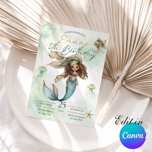 Editable Mermaid Birthday Invitation, Mermaid Invite, Under the Sea Birthday Party, Printable template Digital Instant Download