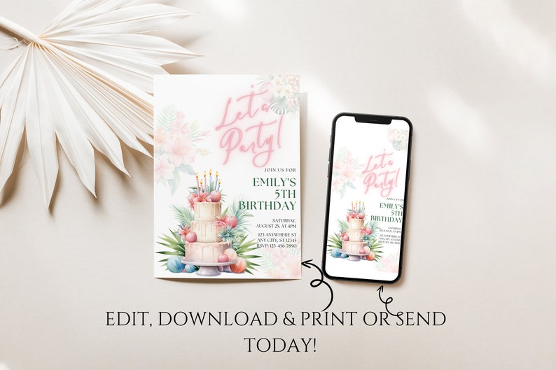 Editable Tropical Birthday Invitation, Party Invite, Birthday Party ...