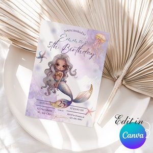 Editable Mermaid Birthday Invitation, Mermaid Invite, Under the Sea Birthday Party, Printable template Digital Instant Download