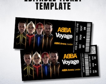 Abba Voyage Ticket Printable, Ticket To Concert Template Abba Voyage, Surprise Gift Reveal West End Broadway