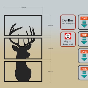 Wood Laser Cut, Deer Themed, Wall Decor, Partial Wall Paintings, Svg, pdf, png, dxf, Digital File Format - 21,65&quot; x 35,94&quot; (width x height)