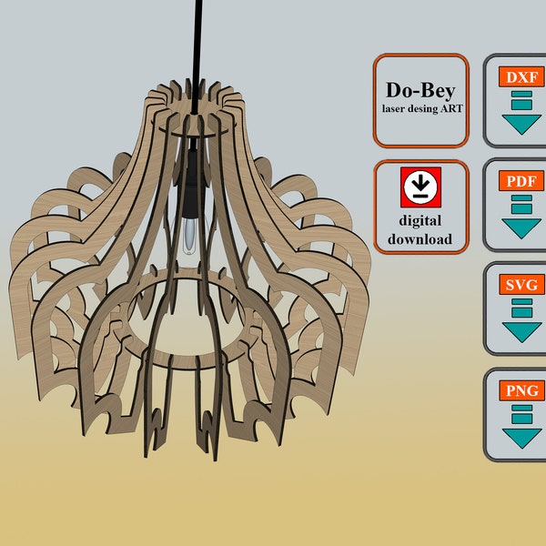 Wood Laser Cut, Material Thickness 3 mm.= 0.118 inch, Modern Pendant Chandelier, Digital download, 15,74" x 15.74" (width x height)