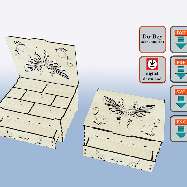 Organizer Box, houtsnijbestanden voor dozen, sieradendoos, opbergdoos, DXF-bestand knippen, SVG-bestand knippen, PNG-bestand knippen, PDF-bestand knippen (3 mm.MDF)