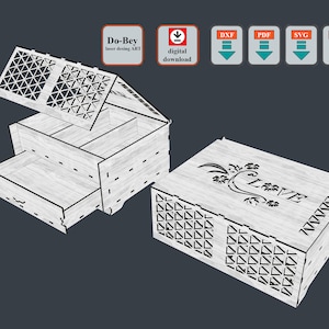 Organizer Box, With Wooden Cover and Drawer, jewelry Box, Storage Box, dxf Cut File, svg Cut File, png Cut File, pdf Cut File (3 mm.MDF)
