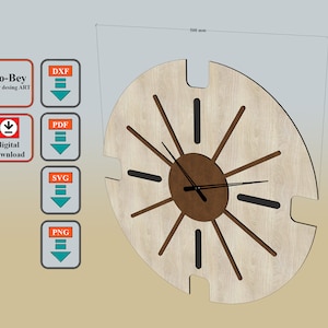 Wood Laser Cut, Decorative Wall Clock, Wall Decor. Svg, pdf, png, dxf, digital file format- 19,68&quot; x 19,68&quot; (width x height)