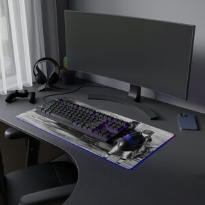 RGB War GIRL Gaming Mouse Pad, High quality printing Led Light Gaming Desk Pad, Vaporwave Synthwave Led Light Anime Mouse Pad, XXL Mouse Pad