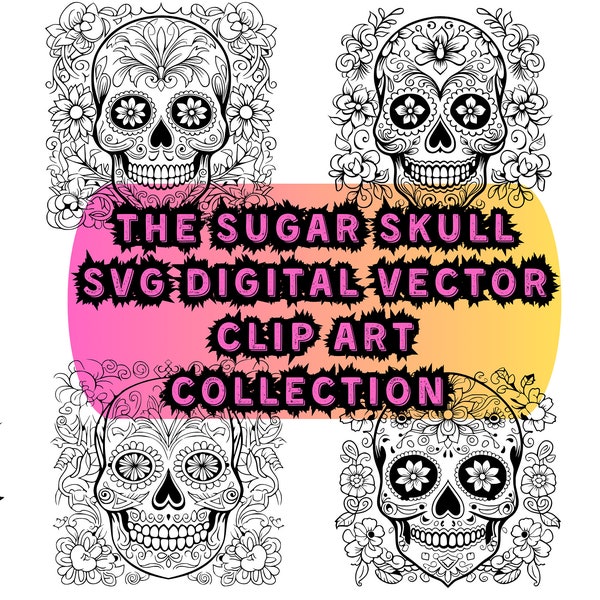 Sugar Skull SVG Bundle, Day of the Dead Designs, Sugar Skull Silhouette, Skull Clipart, Sugar Skull PNG, Sugar Skull Cut Files