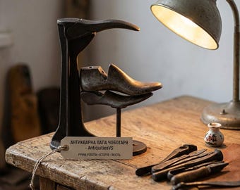 Juego de soporte para zapatos de zapatero soviético vintage de los años 80 • Horma de hierro fundido con 3 patas intercambiables • Decoración industrial robusta para taller