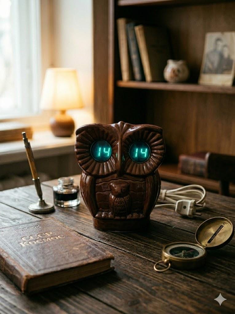 Vintage Soviet Ceramic Owl Clock Elektronika SNP-12, Rare USSR VFD Digital Clock, Retro Space Age Cy