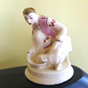 Vintage Ukrainian very rare decorative sculpture Girl with a lamb art decor art gift Vintage Sculpture  Home Decor  best gift ceramic art