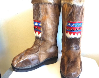Sami Style Mukluks Traditional Arctic Winter Boots Handcrafted Mukluks Warm Thermal Insulation Felt Rubber Sole EU 37  US 6